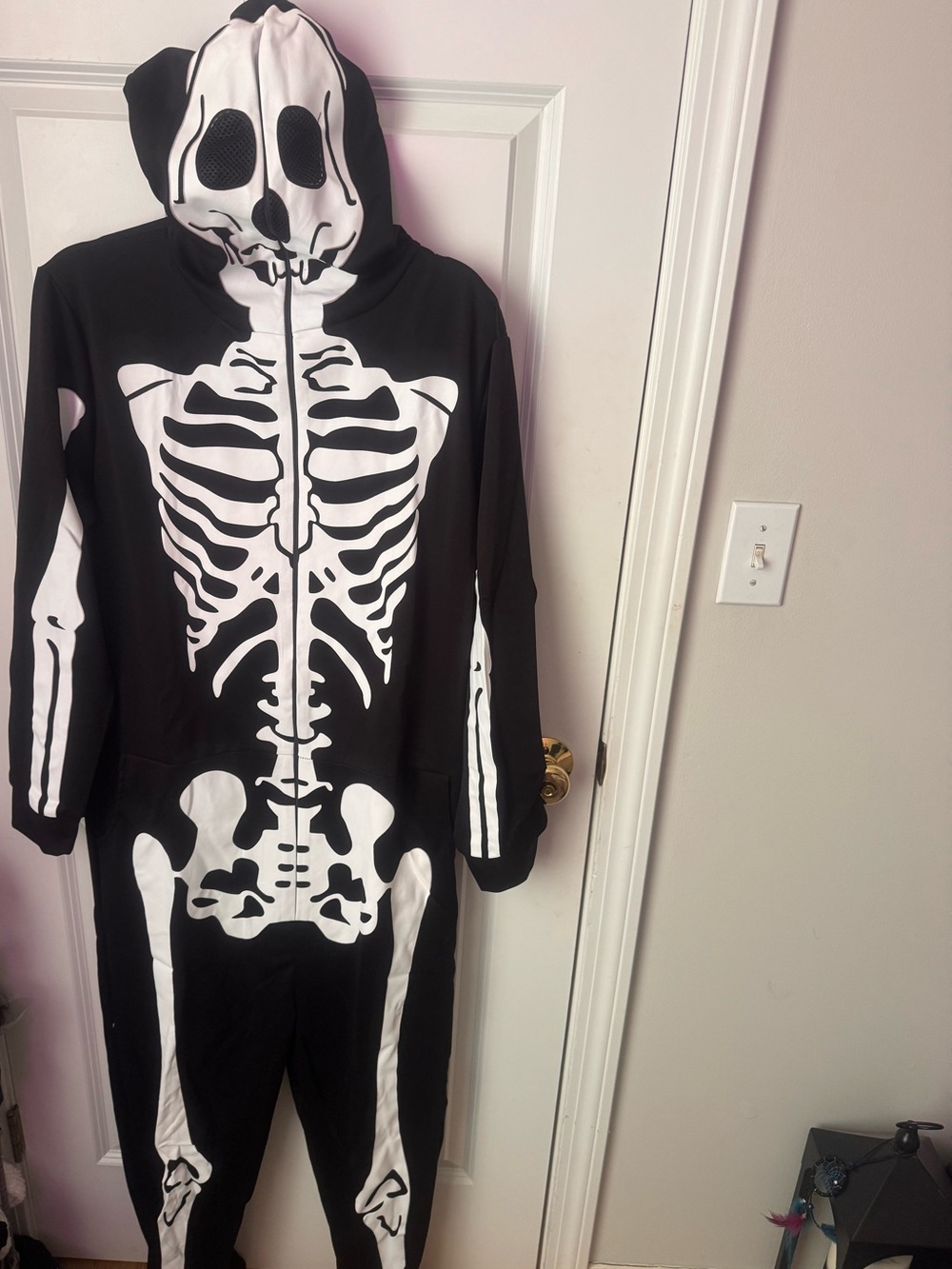 Unisex Black & White Skeleton Hooded Costume Onesie